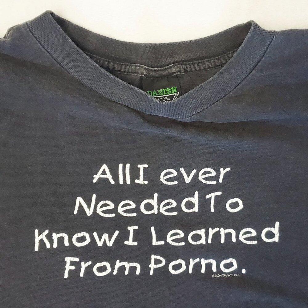 Vintage 1998 Porno Dont Panic Statement Tee T-shirt Skater Skateboard XL Danish